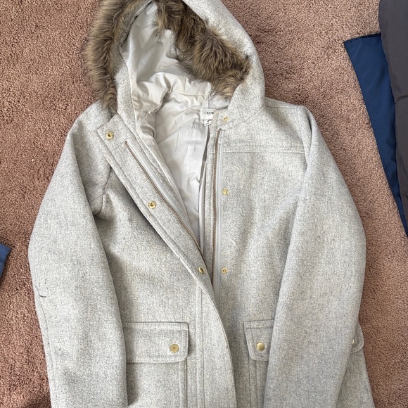 J. Crew Gray Pea Coat with Faux Fur Hood - Picture 1 of 7